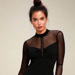 NWT Lulus Black Mesh Long Sleeve Bodycon Dress